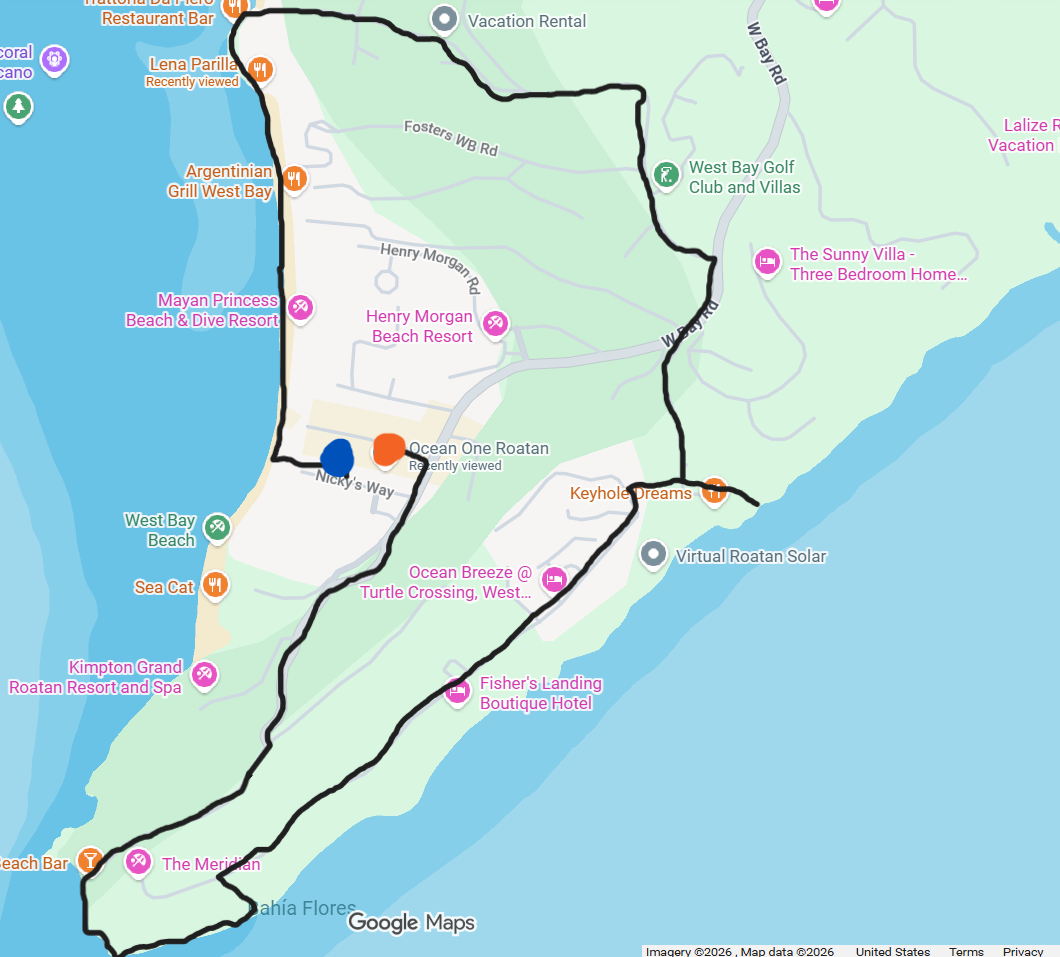 Mapped nearby hiking route from Sea Turtle Villa